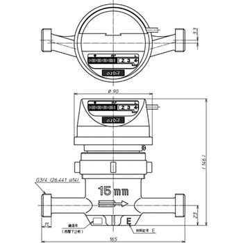 パルス式温水メーター(上水ネジ)100L/1パルス ガス管金具付 アズビル金門