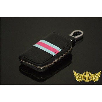 スマートキーケース ボーダー柄 レザー カルビナ付き MAD MAX(マッドマックス)