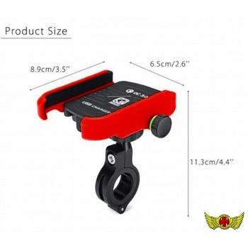 バイク用 USB付き スマートフォンホルダー 360度回転 5V/2.5A QC3.0 防水仕様 落下防止バンド付き MAD MAX(マッドマックス)