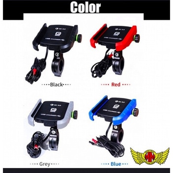 バイク用 USB付き スマートフォンホルダー 360度回転 5V/2.5A QC3.0 防水仕様 落下防止バンド付き MAD MAX(マッドマックス)