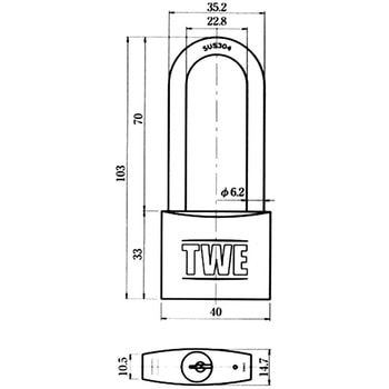 TWE ステンレス吊長 南京錠 アイアイ