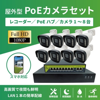 200万画素PoEタイプNVR防犯カメラセット カメラ8台、HDD1TB付き ブロードウォッチ