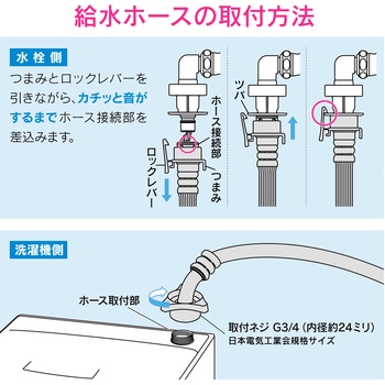 ホリダー・シモン 自動洗濯機用 給水ホース   ワンタッチ給水ジョイントセット (水漏れ防止 安心ストッパーつき 取付ネジ2サイズ兼用 取付簡単) GAONA(ガオナ)