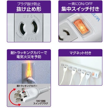 WBN-S7202B(G) OAマルチタップ 電源タップ 7個口 耐雷サージ 抜け止め