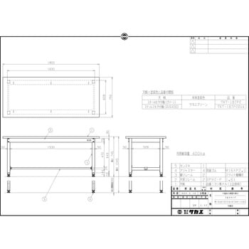 中量高さ調整作業台(TKT/耐荷重400kg/ステンレスカブセ天板/H745～1045