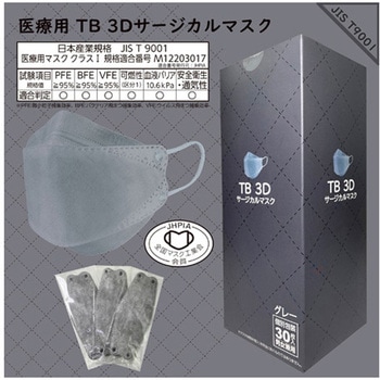 TB 3Dサージカルマスク クラスⅠ グレー 個装30枚入×48箱セット つばさ