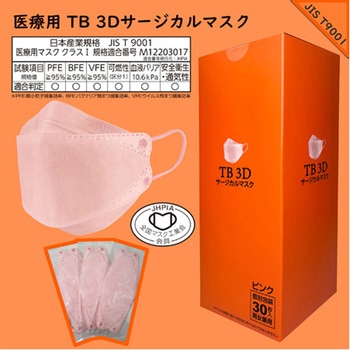 TB 3Dサージカルマスク クラスⅠ ピンク 個装30枚入×48箱セット つばさ