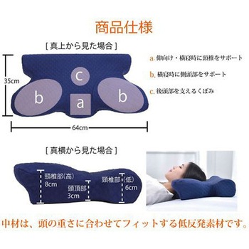 いびき軽減 寝具 変形枕 ネイビー 35×64cm イケヒコ・コーポレーション