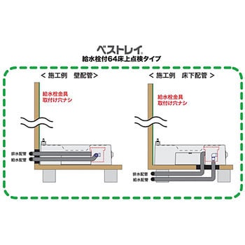 USBS-6464SNW(透明横引排水トラップ付) ベストレイ 防水パン 給水栓付