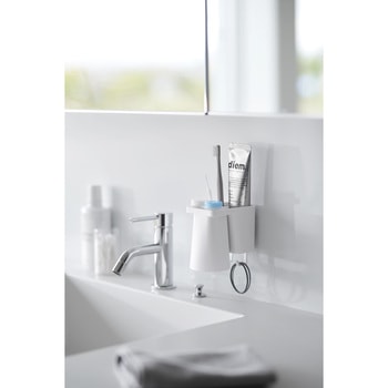 フィルムフック1人用歯ブラシホルダー&マグネットタンブラー タワー ホワイト - 山崎実業