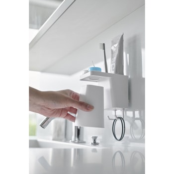 フィルムフック1人用歯ブラシホルダー&マグネットタンブラー タワー ホワイト - 山崎実業