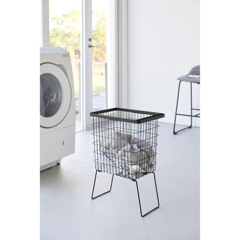 折り畳み脚付きランドリーバスケット タワー ブラック - 山崎実業