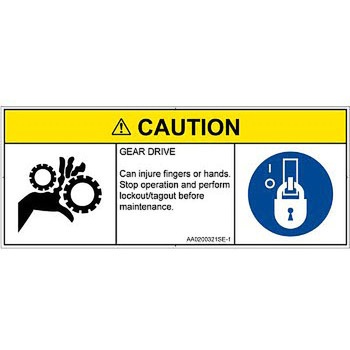 PL警告表示ラベル(ANSI準拠)│機械的な危険：駆動部(ギア)│英語(マルチシンボルマーク) SCREENクリエイティブコミュニケーションズ