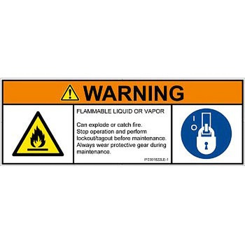PL警告表示ラベル(ISO/SEMI準拠)│ガス・薬液などの危険：可燃性物質│英語(マルチシンボルマーク) - SCREENクリエイティブコミュニケーションズ