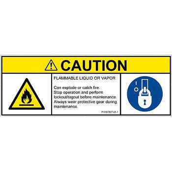 PL警告表示ラベル(ISO/SEMI準拠)│ガス・薬液などの危険：可燃性物質│英語(マルチシンボルマーク) - SCREENクリエイティブコミュニケーションズ
