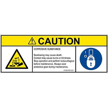 PL警告表示ラベル(ISO/SEMI準拠)│ガス・薬液などの危険：腐食性物質│英語(マルチシンボルマーク) SCREENクリエイティブコミュニケーションズ