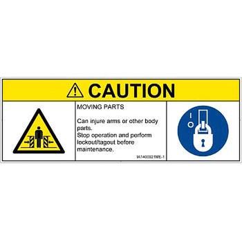 PL警告表示ラベル(ISO/SEMI準拠)│機械的な危険：押しつぶし(腕/体)│英語(マルチシンボルマーク) SCREENクリエイティブコミュニケーションズ