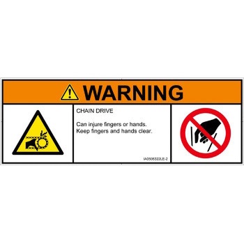 PL警告表示ラベル(ISO/SEMI準拠)│機械的な危険：駆動部(チェーン)│英語(マルチシンボルマーク) SCREENクリエイティブコミュニケーションズ