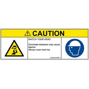 PL警告表示ラベル(ISO/SEMI準拠)│人間工学による危険：頭上に障害物│英語(マルチシンボルマーク) SCREENクリエイティブコミュニケーションズ