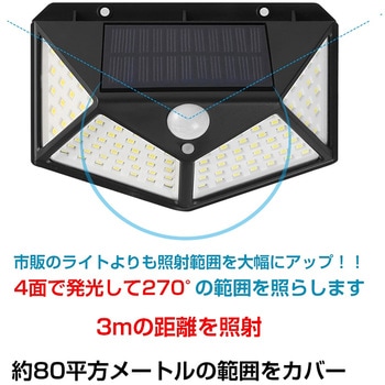 ソーラーセンサーライト 防犯対策 4面発光 2個入り 万方商事