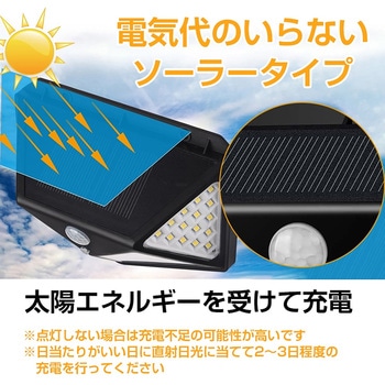 ソーラーセンサーライト 防犯対策 4面発光 2個入り 万方商事