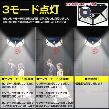 ソーラーセンサーライト 防犯対策 4面発光 2個入り 万方商事