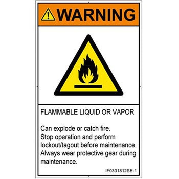 PL警告表示ラベル(ISO/SEMI準拠)│ガス・薬液などの危険：可燃性物質│英語(タテ) - SCREENクリエイティブコミュニケーションズ