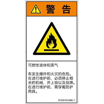 PL警告表示ラベル(ISO/SEMI準拠)│ガス・薬液などの危険：可燃性物質│簡体字(タテ) SCREENクリエイティブコミュニケーションズ