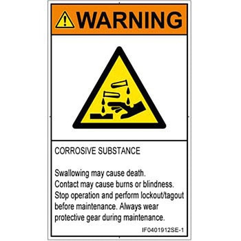 PL警告表示ラベル(ISO/SEMI準拠)│ガス・薬液などの危険：腐食性物質│英語(タテ) SCREENクリエイティブコミュニケーションズ