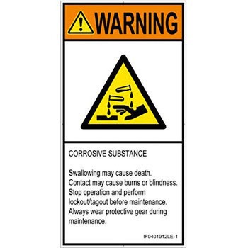 PL警告表示ラベル(ISO/SEMI準拠)│ガス・薬液などの危険：腐食性物質│英語(タテ) SCREENクリエイティブコミュニケーションズ