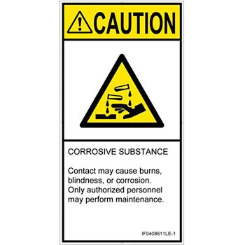 PL警告表示ラベル(ISO/SEMI準拠)│ガス・薬液などの危険：腐食性物質│英語(タテ) SCREENクリエイティブコミュニケーションズ