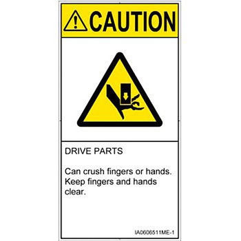 PL警告表示ラベル(ISO/SEMI準拠)│機械的な危険：押しつぶし(手/指)│英語(タテ) SCREENクリエイティブコミュニケーションズ