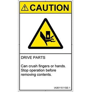 PL警告表示ラベル(ISO/SEMI準拠)│機械的な危険：押しつぶし(手/指)│英語(タテ) SCREENクリエイティブコミュニケーションズ