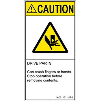 PL警告表示ラベル(ISO/SEMI準拠)│機械的な危険：押しつぶし(手/指)│英語(タテ) SCREENクリエイティブコミュニケーションズ