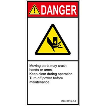 PL警告表示ラベル(ISO/SEMI準拠)│機械的な危険：押しつぶし(手/指)│英語(タテ) SCREENクリエイティブコミュニケーションズ