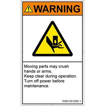 PL警告表示ラベル(ISO/SEMI準拠)│機械的な危険：押しつぶし(手/指)│英語(タテ) SCREENクリエイティブコミュニケーションズ