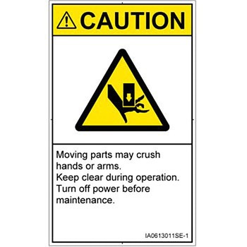 PL警告表示ラベル(ISO/SEMI準拠)│機械的な危険：押しつぶし(手/指)│英語(タテ) SCREENクリエイティブコミュニケーションズ