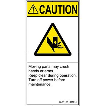 PL警告表示ラベル(ISO/SEMI準拠)│機械的な危険：押しつぶし(手/指)│英語(タテ) SCREENクリエイティブコミュニケーションズ