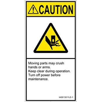 PL警告表示ラベル(ISO/SEMI準拠)│機械的な危険：押しつぶし(手/指)│英語(タテ) SCREENクリエイティブコミュニケーションズ