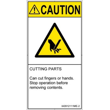 PL警告表示ラベル(ISO/SEMI準拠)│機械的な危険：切る/切断│英語(タテ) SCREENクリエイティブコミュニケーションズ