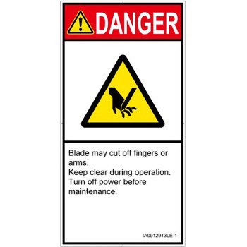 PL警告表示ラベル(ISO/SEMI準拠)│機械的な危険：切る/切断│英語(タテ) SCREENクリエイティブコミュニケーションズ