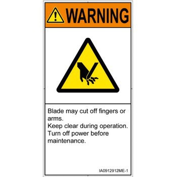 PL警告表示ラベル(ISO/SEMI準拠)│機械的な危険：切る/切断│英語(タテ) SCREENクリエイティブコミュニケーションズ