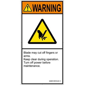 PL警告表示ラベル(ISO/SEMI準拠)│機械的な危険：切る/切断│英語(タテ) SCREENクリエイティブコミュニケーションズ