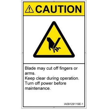 PL警告表示ラベル(ISO/SEMI準拠)│機械的な危険：切る/切断│英語(タテ) SCREENクリエイティブコミュニケーションズ