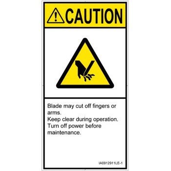 PL警告表示ラベル(ISO/SEMI準拠)│機械的な危険：切る/切断│英語(タテ) SCREENクリエイティブコミュニケーションズ