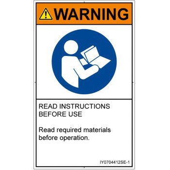 PL警告表示ラベル(ISO/SEMI準拠)│指示事項：マニュアル/小冊子を参照│英語(タテ) SCREENクリエイティブコミュニケーションズ