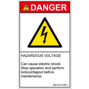 PL警告表示ラベル(ISO/SEMI準拠)│電気的な危険：感電│英語(タテ) SCREENクリエイティブコミュニケーションズ