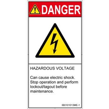 PL警告表示ラベル(ISO/SEMI準拠)│電気的な危険：感電│英語(タテ) SCREENクリエイティブコミュニケーションズ