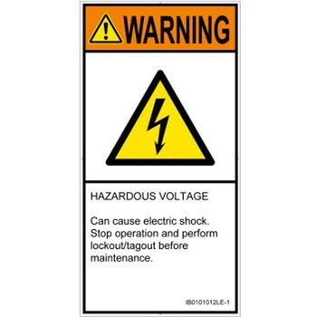 PL警告表示ラベル(ISO/SEMI準拠)│電気的な危険：感電│英語(タテ) SCREENクリエイティブコミュニケーションズ