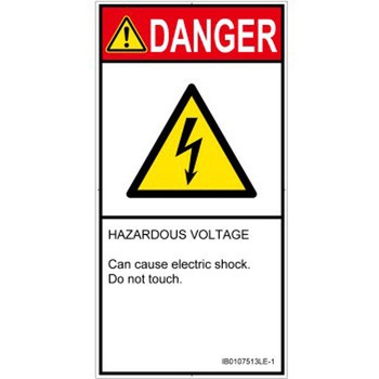 PL警告表示ラベル(ISO/SEMI準拠)│電気的な危険：感電│英語(タテ) SCREENクリエイティブコミュニケーションズ